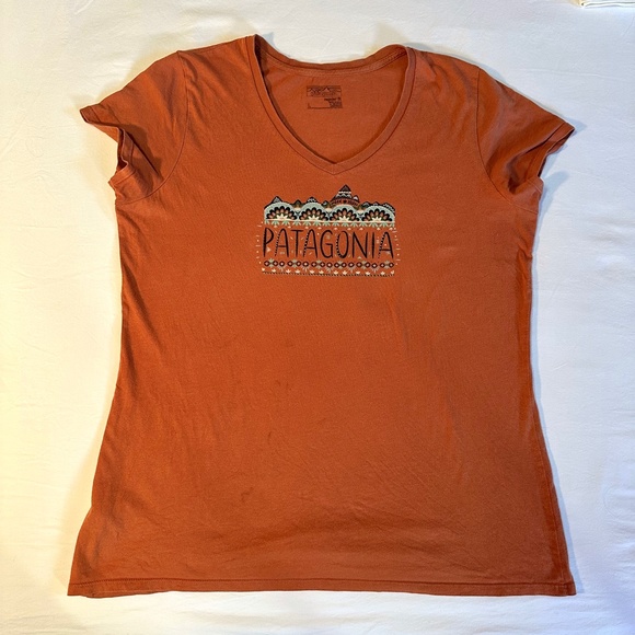 Patagonia Fitz Roy Graphic Short Sleeve V Neck Tee Shirt - L - Picture 11 of 16